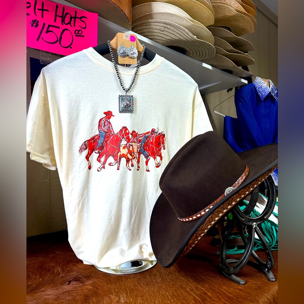 NEW Unisex Vintage Style Steer Wrestler TShirt sz. Large